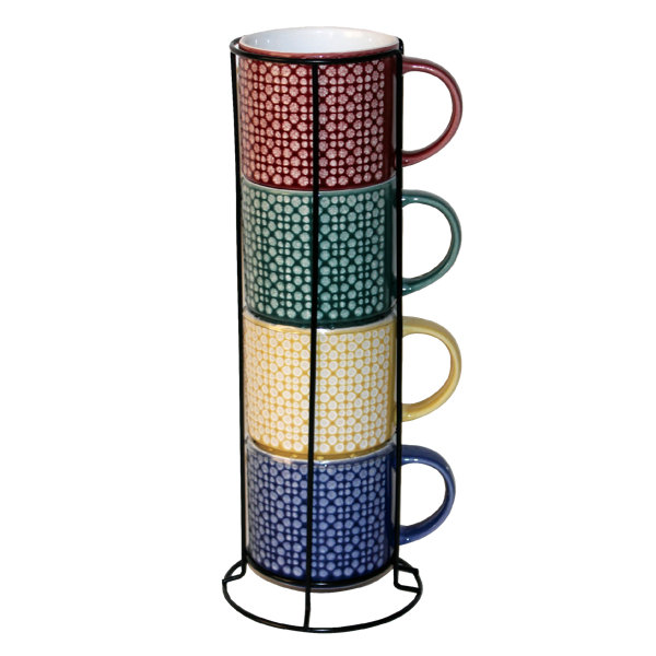 Corrigan Studio® 4 Piece Coffee Mug Set With Stand & Reviews | Wayfair