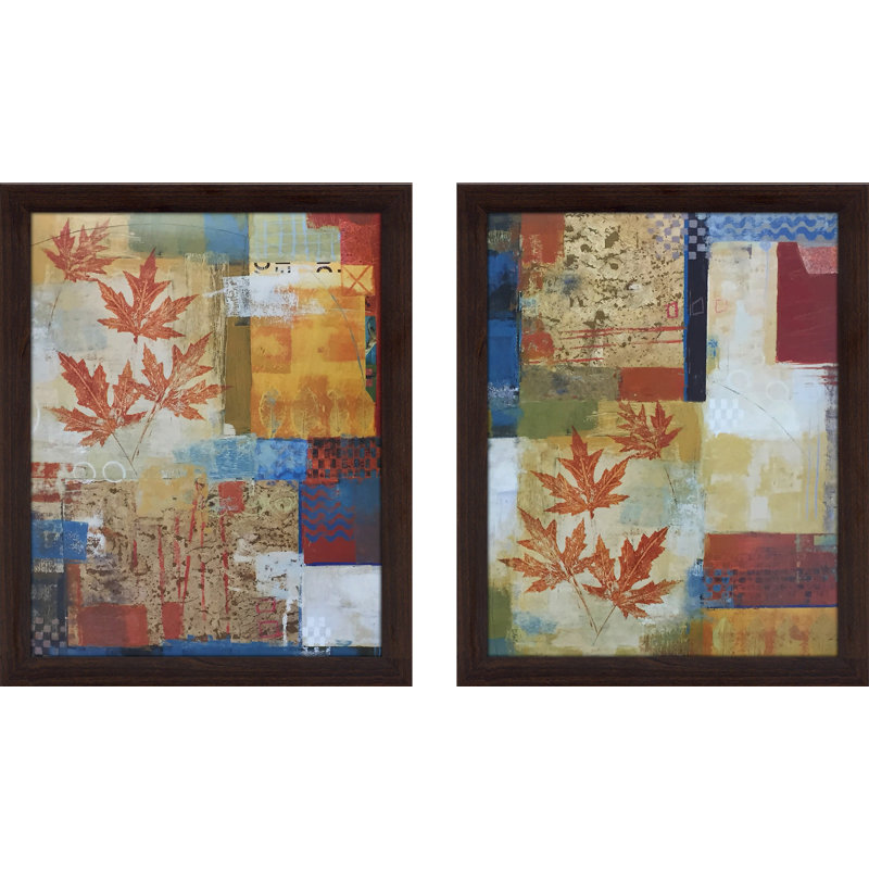 Ebern Designs Checker Board Leaves 2 Piece Framed Acrylic Painting Print Set Wayfair