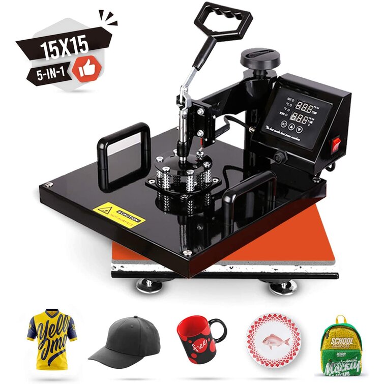 TUSY Heat Press Machine 15x15 inch Swing Away 5 in 1 Digital Industrial Quality Printing Press Heat Transfer Machine for T-Shirt Hat Mug Plate 