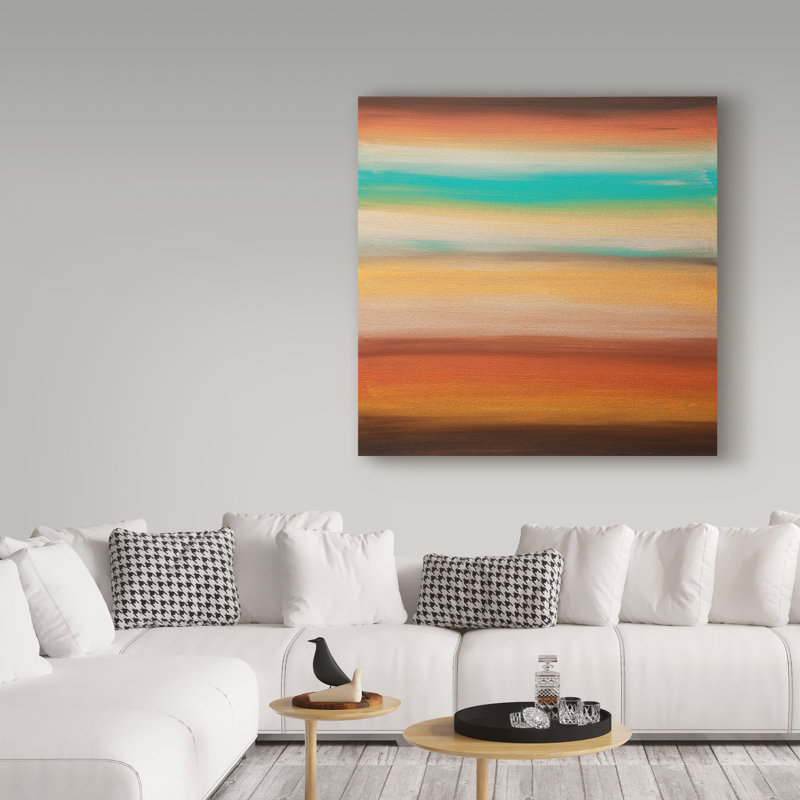 Trademark Art Sunset Stripes Orange Blue Acrylic Painting Print