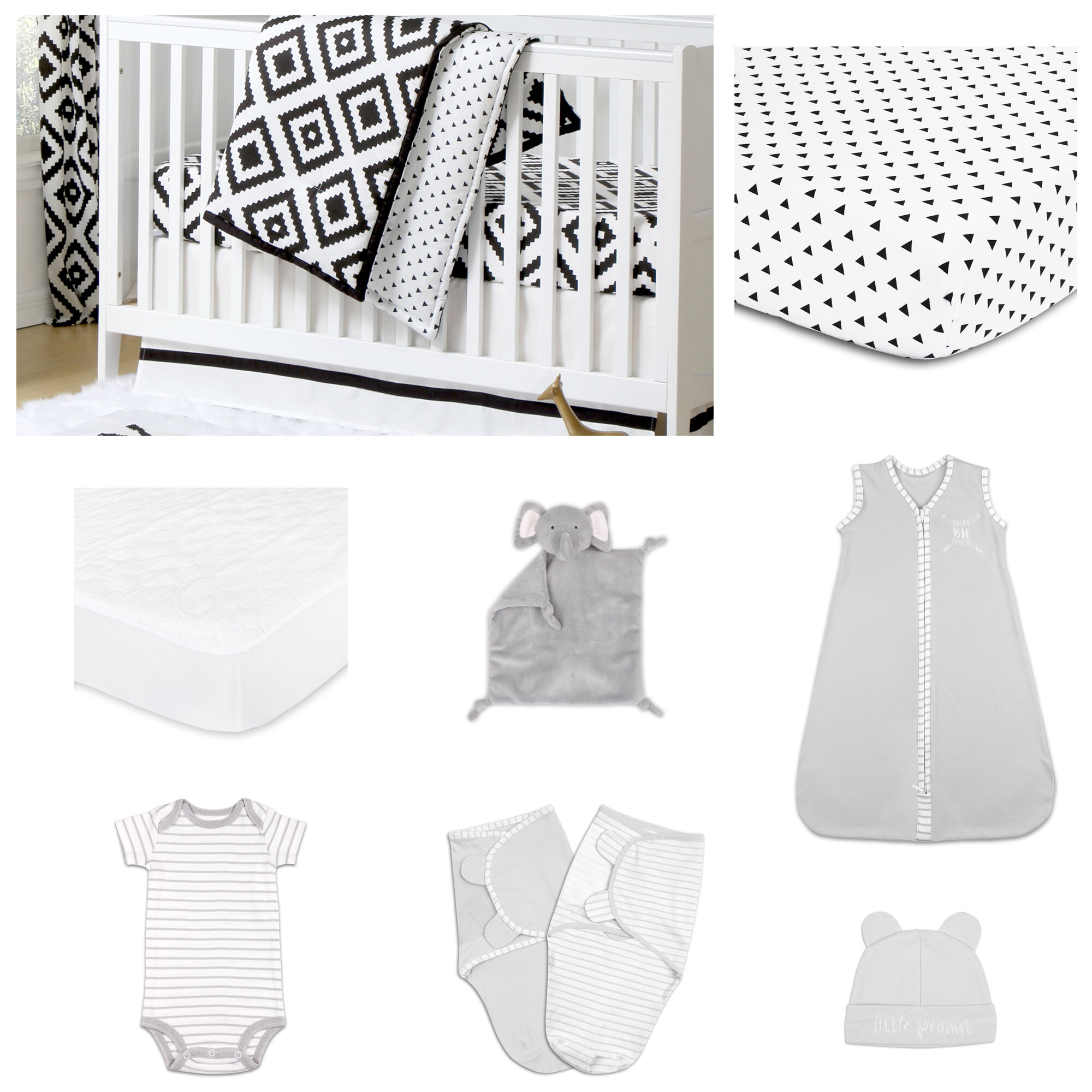 The Peanut Shell Deco Diamond Essentials 11 Piece Crib Bedding Set