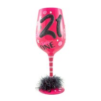 Hand Painted Top Shelf 21st Birthday Wine Glass Unique Gift Idea 