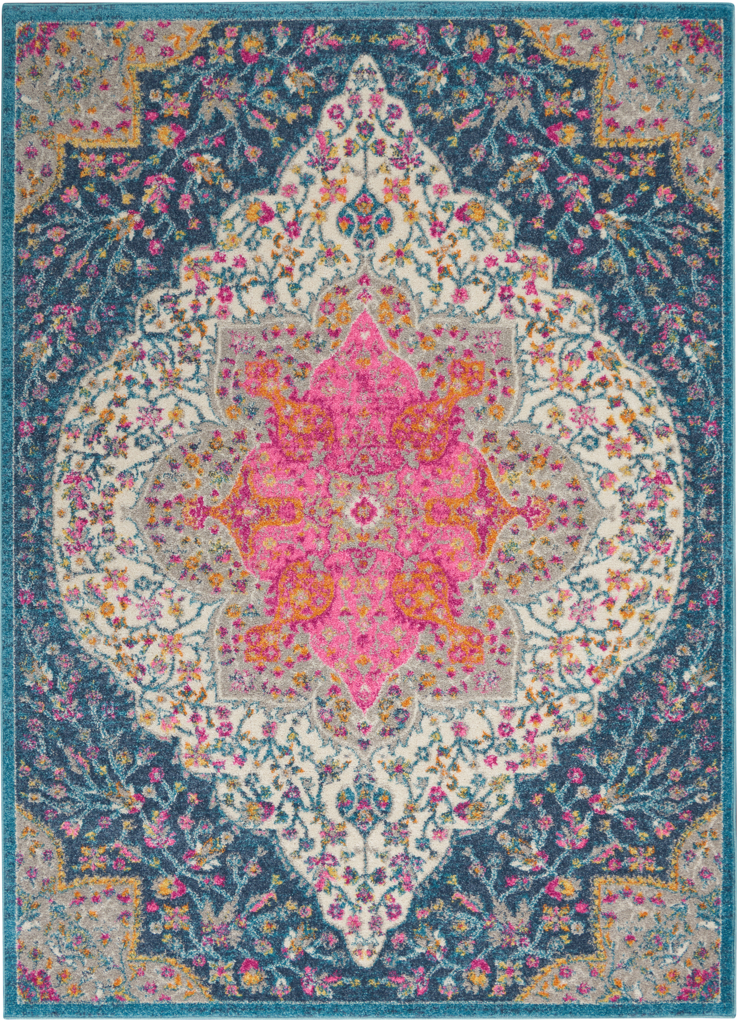 World Menagerie Perrins Power Loom Blue Pink Rug Wayfair