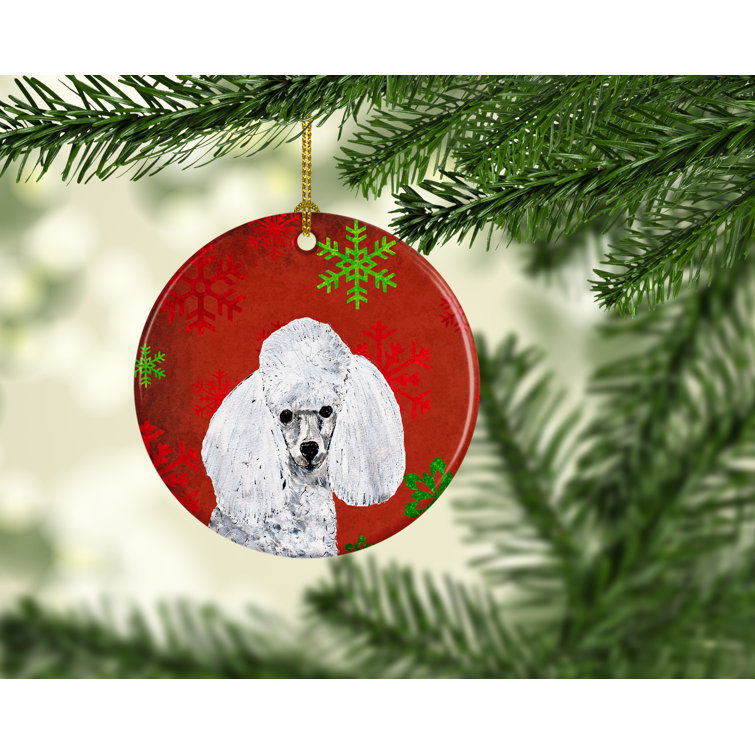 Poodle Puppy Dog on Pillows Wood Christmas Tree Holiday Ornament 
