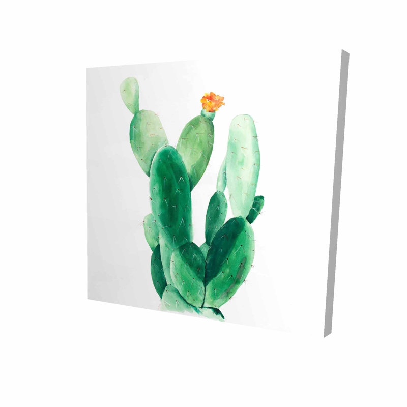 Bungalow Rose Paddle Cactus With Flower Oil Painting Print On