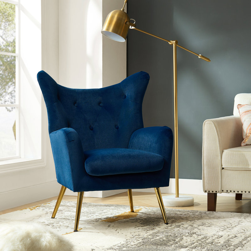 Avianna 29.25" Wide Tufted Polyester Wingback Chair Fabric: Navy Velvet