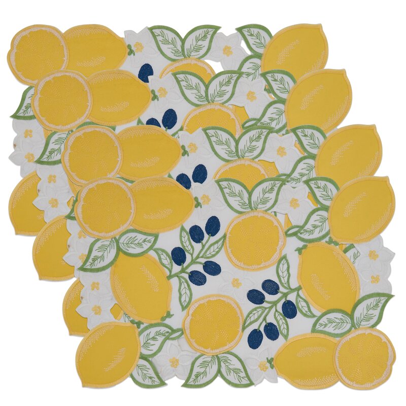Saro Embroidered Lemon Placemats (Set Of 4) | Wayfair