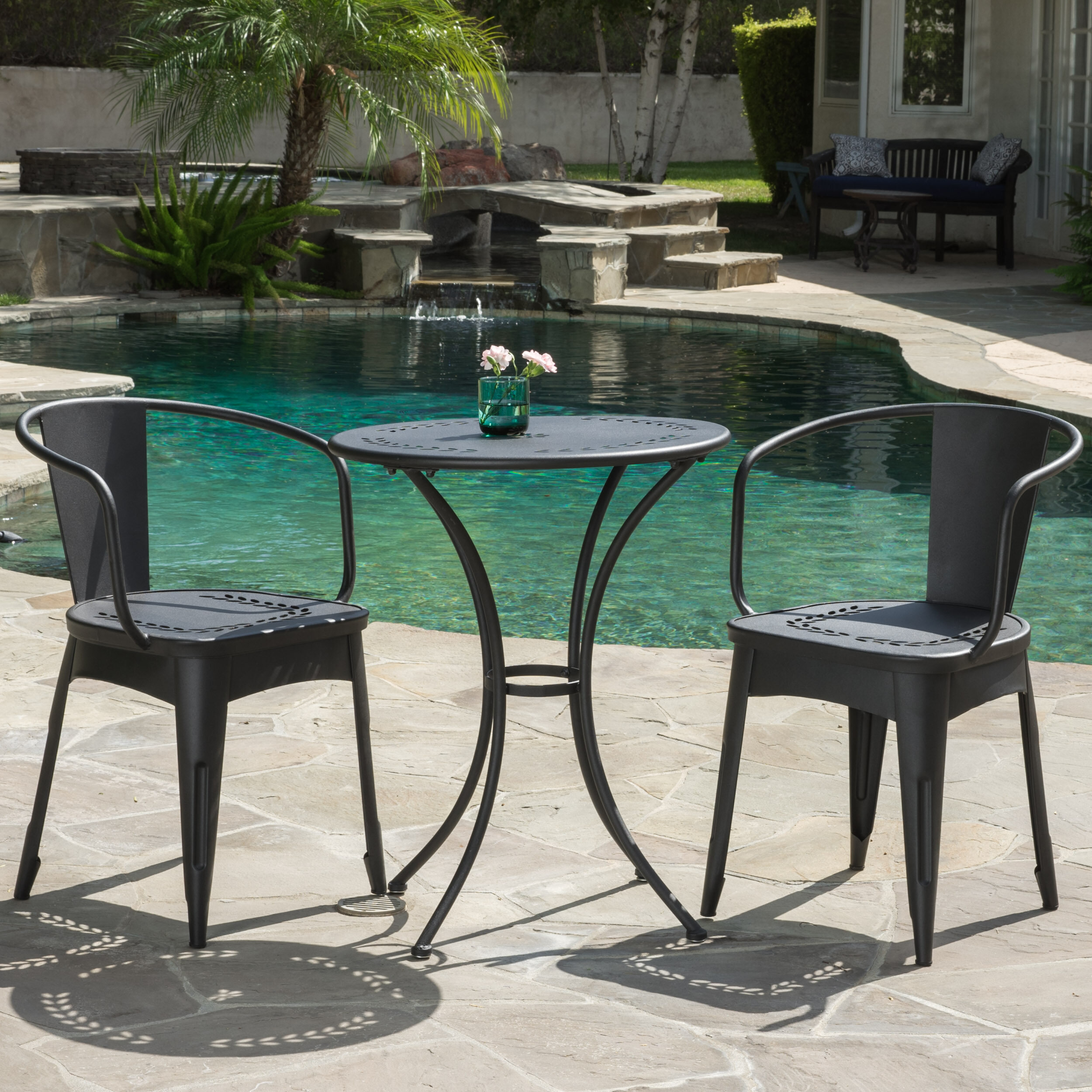 black outdoor bistro table set