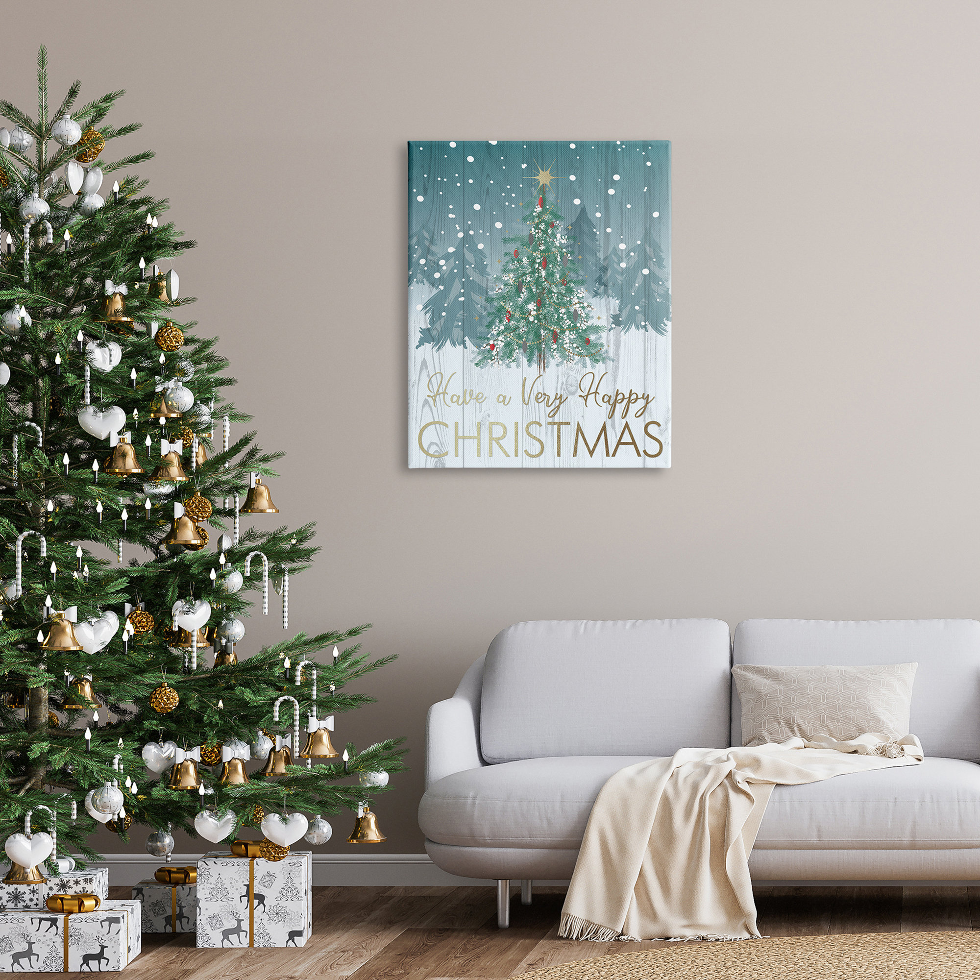 Stupell Industries Happy Christmas Glam Detail Text Rustic Fir Tree by ...