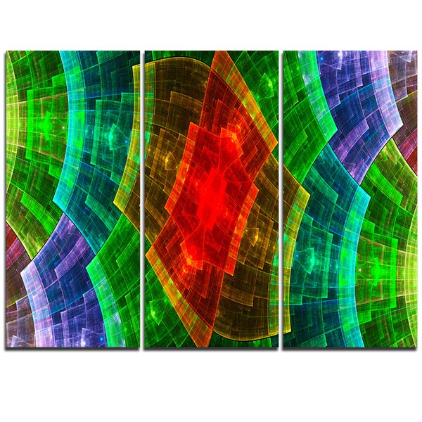 Colorful Psychedelic Fractal Metal Grid -3 Piece Psychedelic Decor
