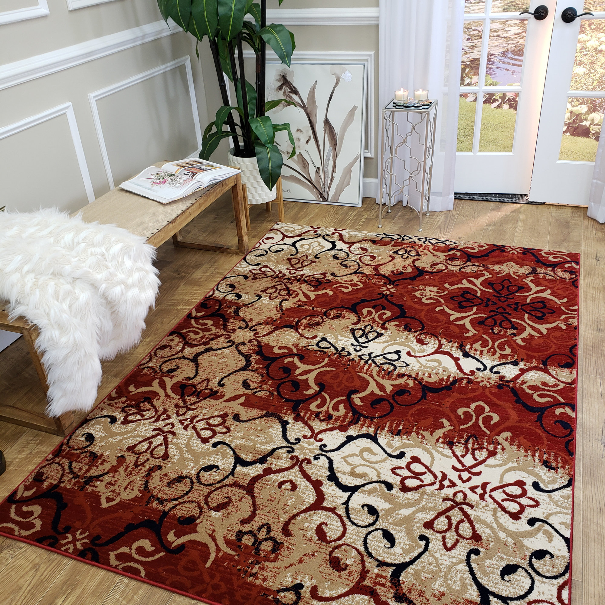 Doreen Decorative Modern Contemporary Southwestern Red Beige Black Area Rug