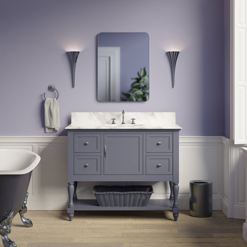 Hampton 42" Single Bathroom Vanity Set Top Finish: Carrara Marble, Base Finish: Sage Green
