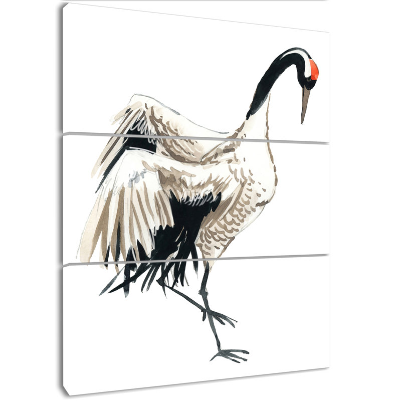 East Urban Home Watercolor Crane Bird Oil Painting Print Multi