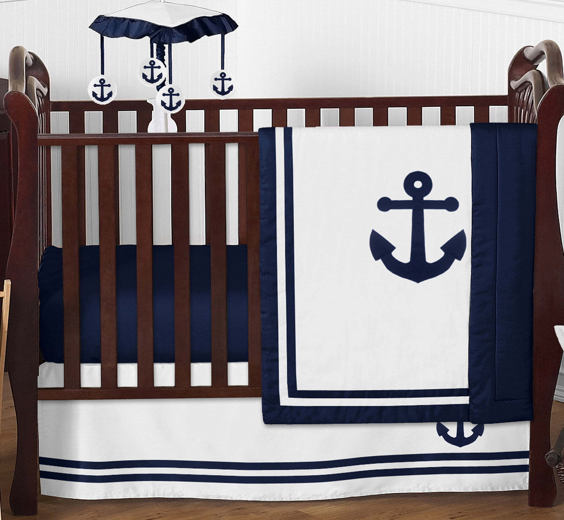Sweet Jojo Navy Blue White Anchors Boy or Girl 4pc Twin Bedding Comforter Set 