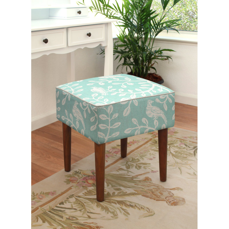 Birds and Vines Linen Upholstered Modern Vanity Stool