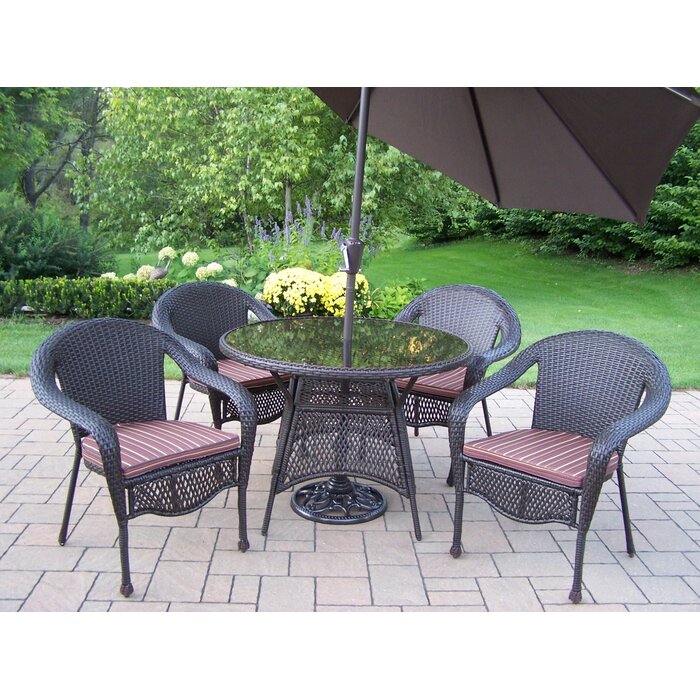 Oakland Living Elite Resin Wicker 5 Piece Dining Set with Cushions and