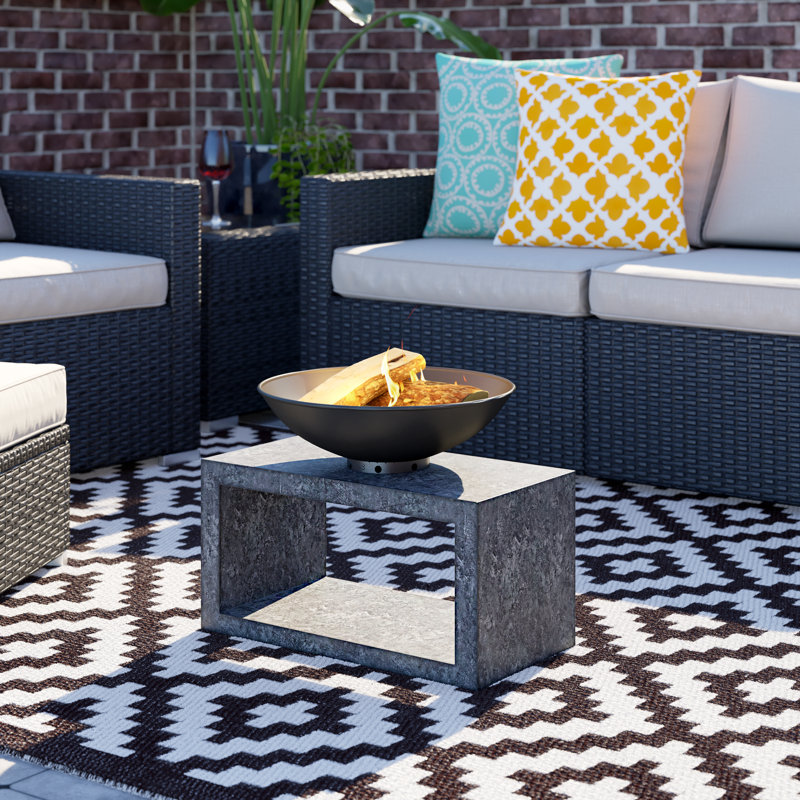 Metro Lane Firebowl Clay Fire Pit Table with Rectangle ...