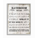 'Bathroom Rules Funny Word Wood Textured Design' Graphic Art on Canvas