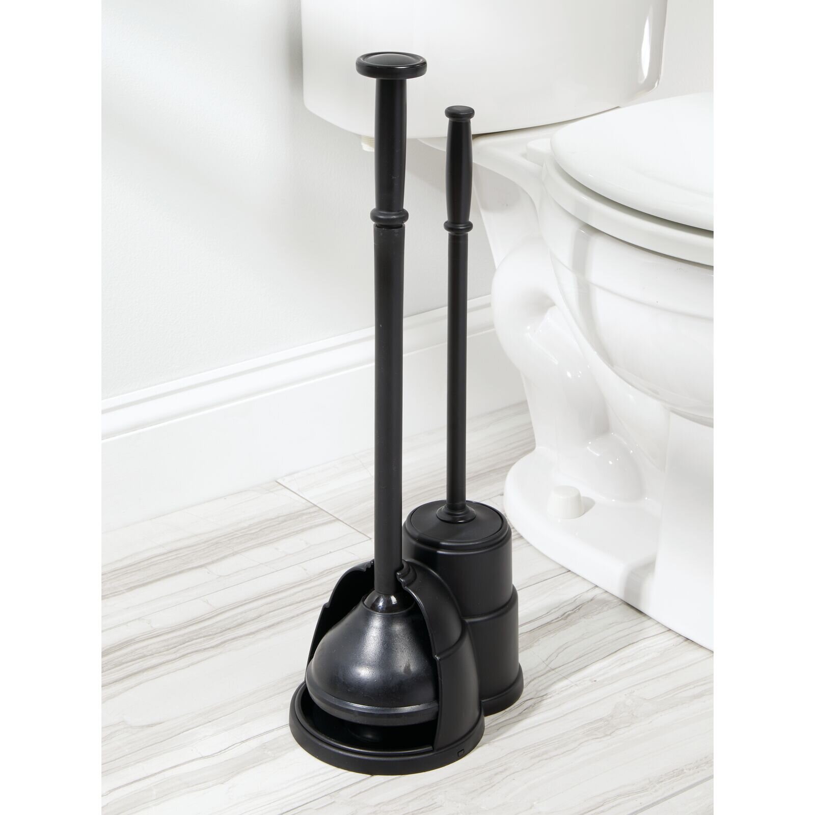 mDesign 2 Piece Compact Plastic Bathroom Toilet Bowl Brush Bronze Plunger Set 
