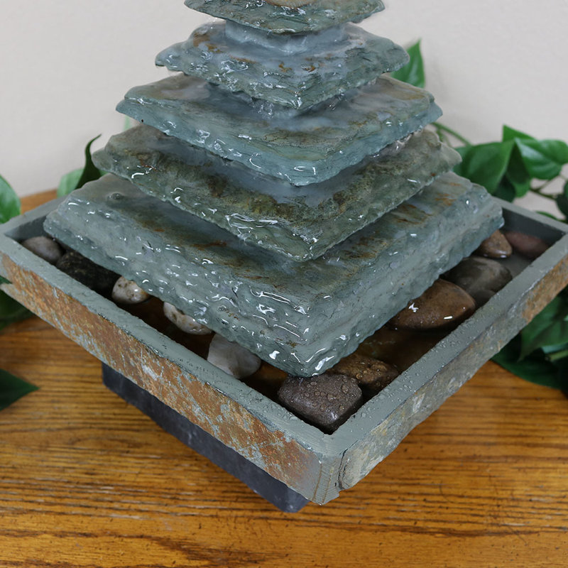 World Menagerie Wurster Natural Stone Slate Pyramid Tabletop Water Wurster Natural Stone Slate Pyramid Tabletop Water Fountain