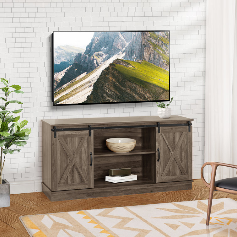 Rustic Sliding Barn Door TV Stand Entertainment Center TV Up To 60 Farmhouse New 