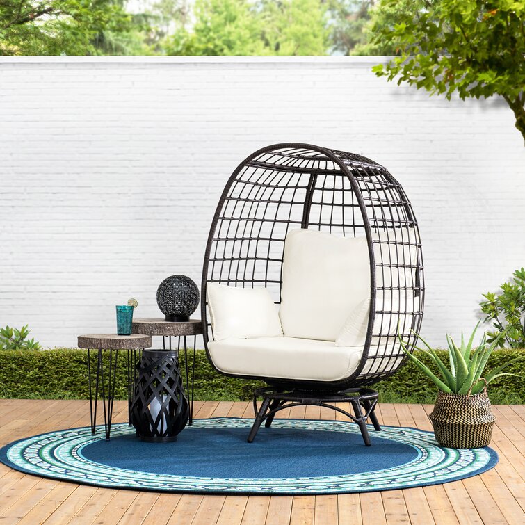 Outdoor Kid's Egg Chair with Metal Frame and All-Weather Wicker and Rust-Resista 