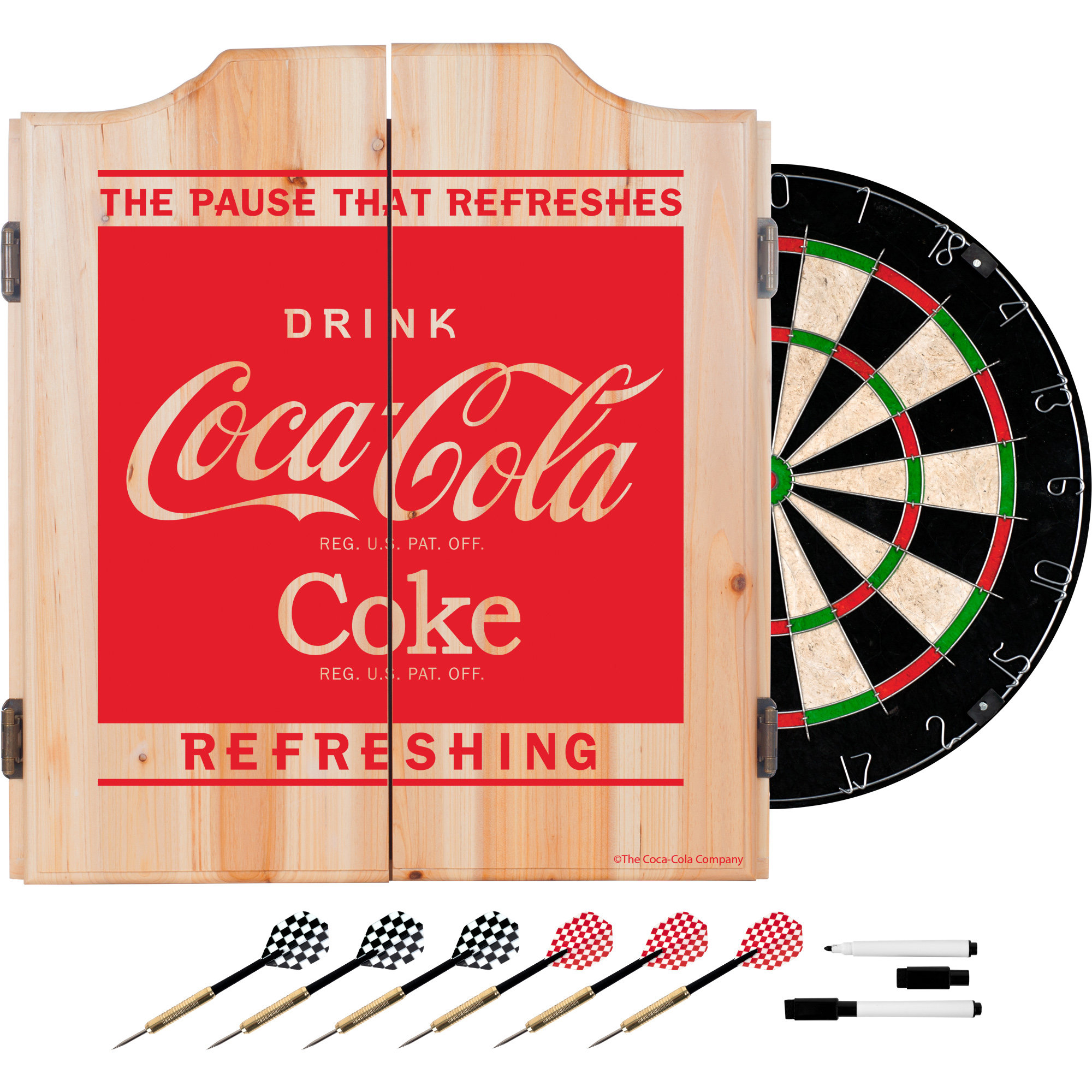 Trademark Global Coca Cola Dartboard And Cabinet Set Wayfair