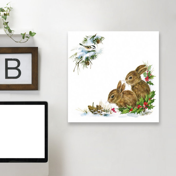 East Urban Home Winter Snow Bunnies Animal Painting Print On