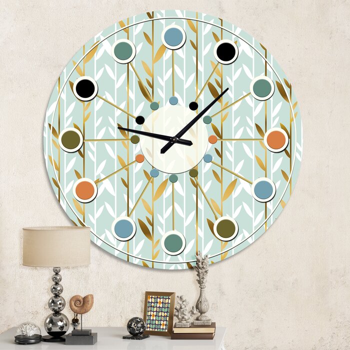 East Urban Home Oversized Foliage I Mid-Century Wall Clock | Wayfair