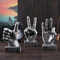Nice purchase Hand Finger Gesture Desk Statues Fingers Sculpture Creative Home Living Room Cabinet Shelf Decoration Victory Gesture in Silver 