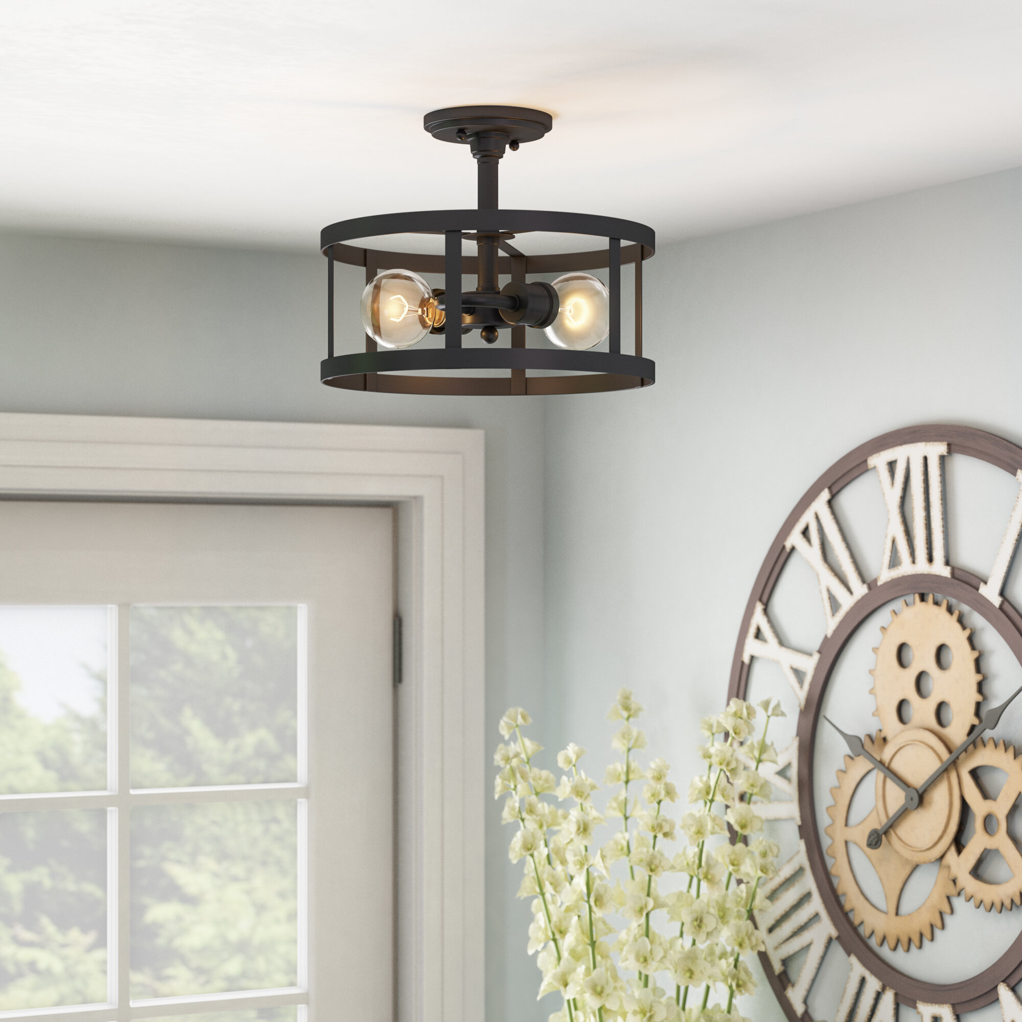 Laurel Foundry Modern Farmhouse Tamar 2 Light 12 Caged Drum Semi Flush Mount Reviews Wayfair