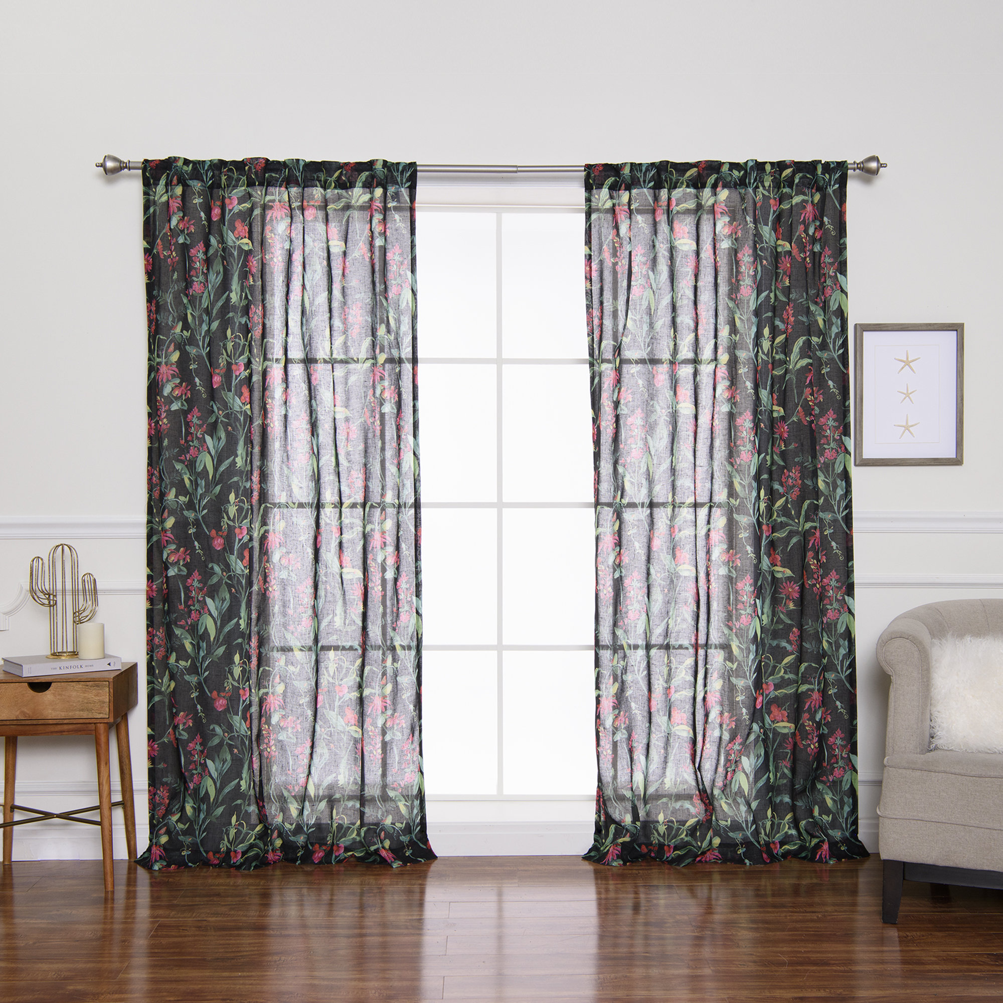 Darby Home Co Shaunna Floral Semi Sheer Tab Top Curtain Panels