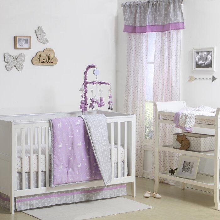 Baby Grey Damask And Purple Reversible 100 Cotton Crib