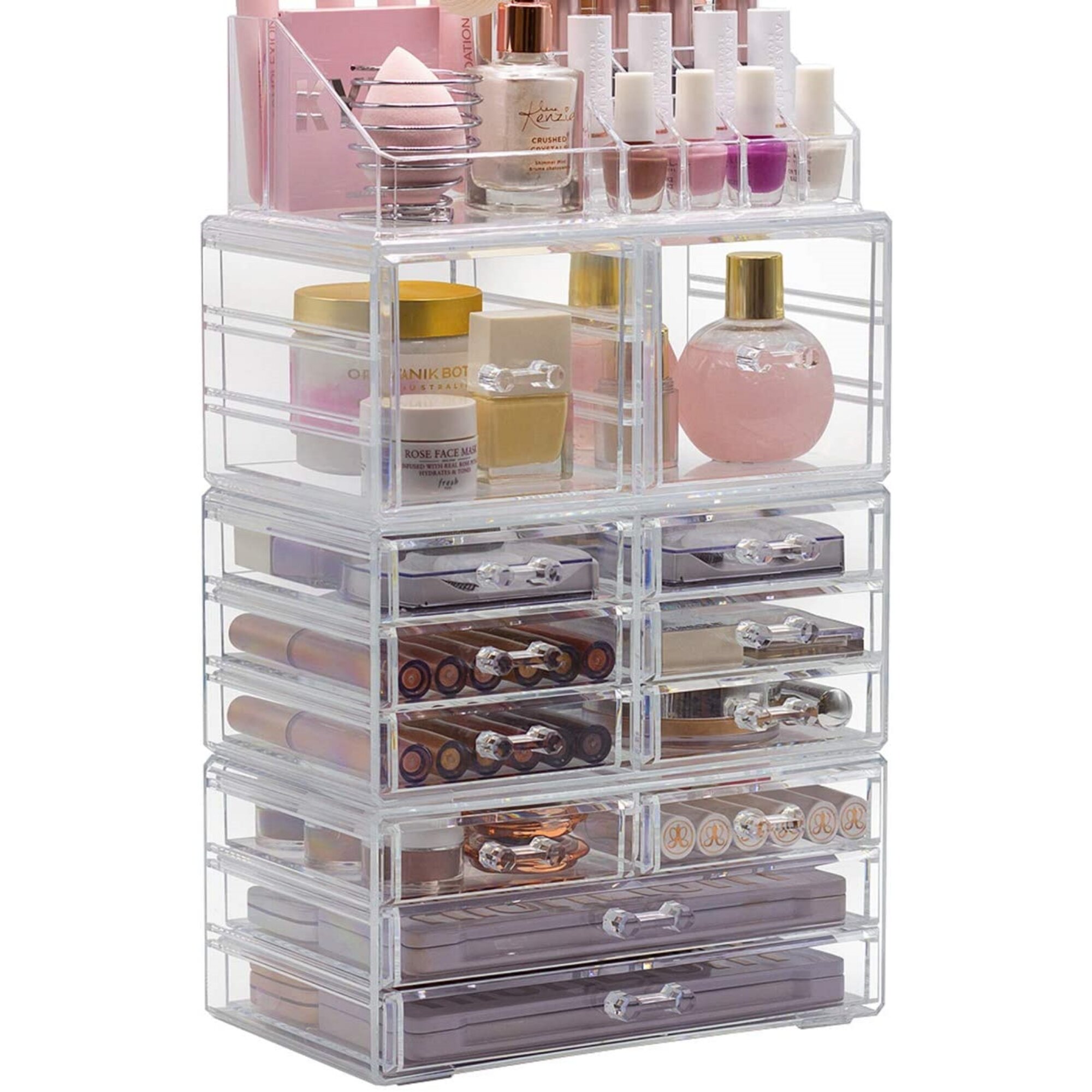 Acrylic Case Dipaly Large Clear Makeup Stand Box w/4 Drawers Earings Holder Unit 