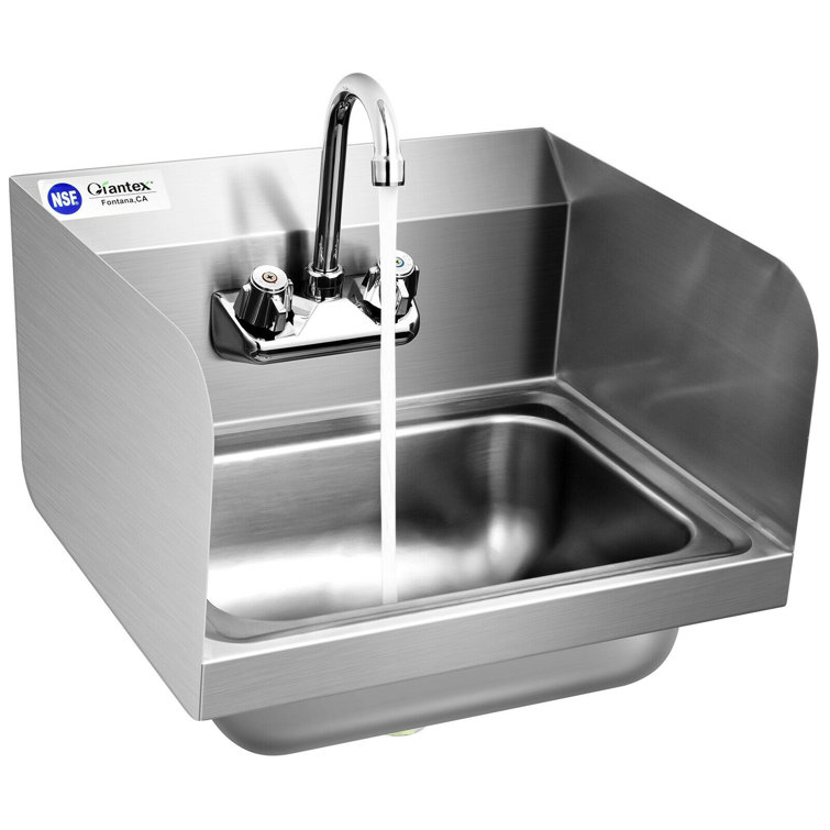 Stainless Steel Sink Wall Mount Hand Washing Sink With Faucet And Side  Splash
