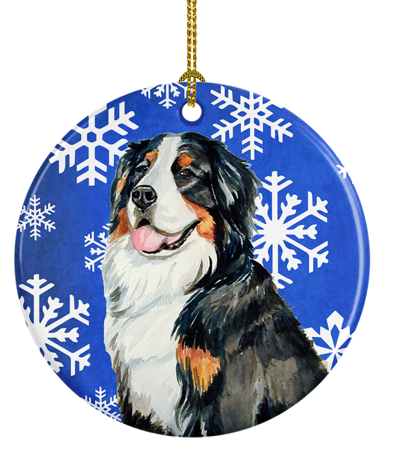 Caroline's Treasures LH9334-CO1 Bernese Mountain Dog Red Green Snowflakes Holiday Christmas Ceramic Ornament, 3 in, multicolor : Caroline's Treasures