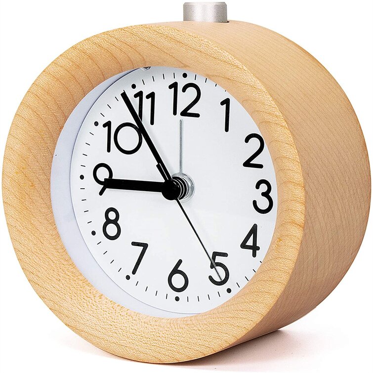 Analogue non ticking alarma Clock round light Wood retro Design 