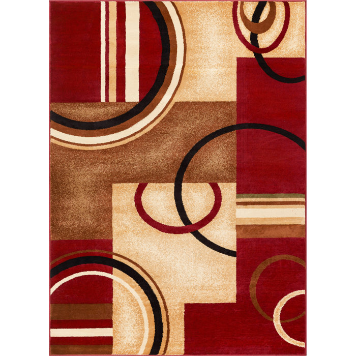 Daniel Arcs Shapes Contemporary Red Area Rug