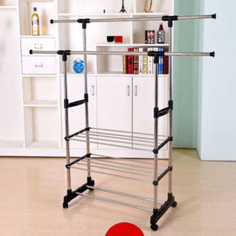Rebrilliant Aquin 16 W Heavy Duty Pipeline Adjustable 4 Way Clothes And Garment Rack Reviews Wayfair