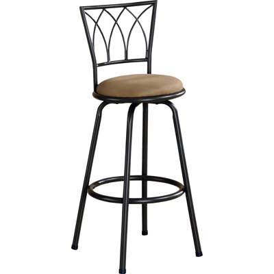 Bourbonnais Bar Stool, Swivel, Bar Height, Metal, Fabric, Brown, Beige, Contemporary, Modern