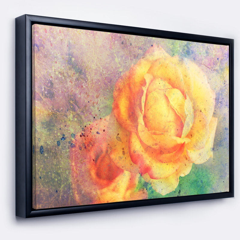 East Urban Home Yellow Rose Watercolor Framed Oil Painting Print