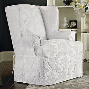 Matelasse Damask T-Cushion Wingback Slipcover