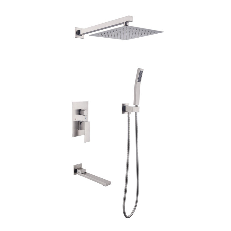 Wall Mounted Bathroom Rainfall Shower Faucet Showerhead Tub Spout+Diverter Valve