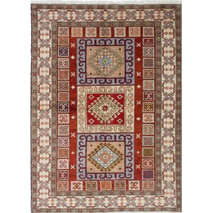 One-of-a-Kind Royal Kazak Hand-Knotted Red/Beige Area Rug