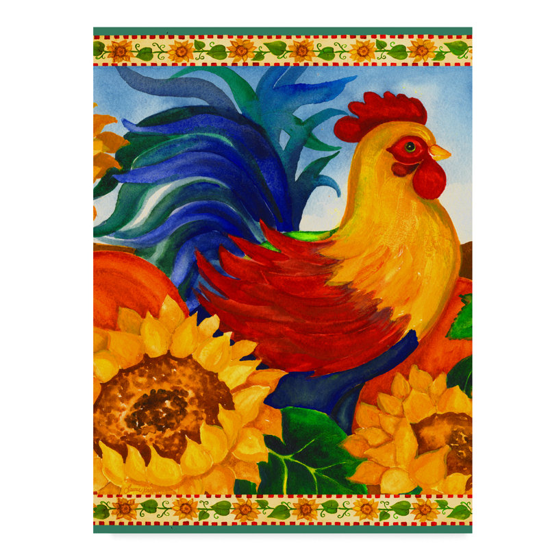 The Holiday Aisle Colorful Rooster Centered Acrylic Painting