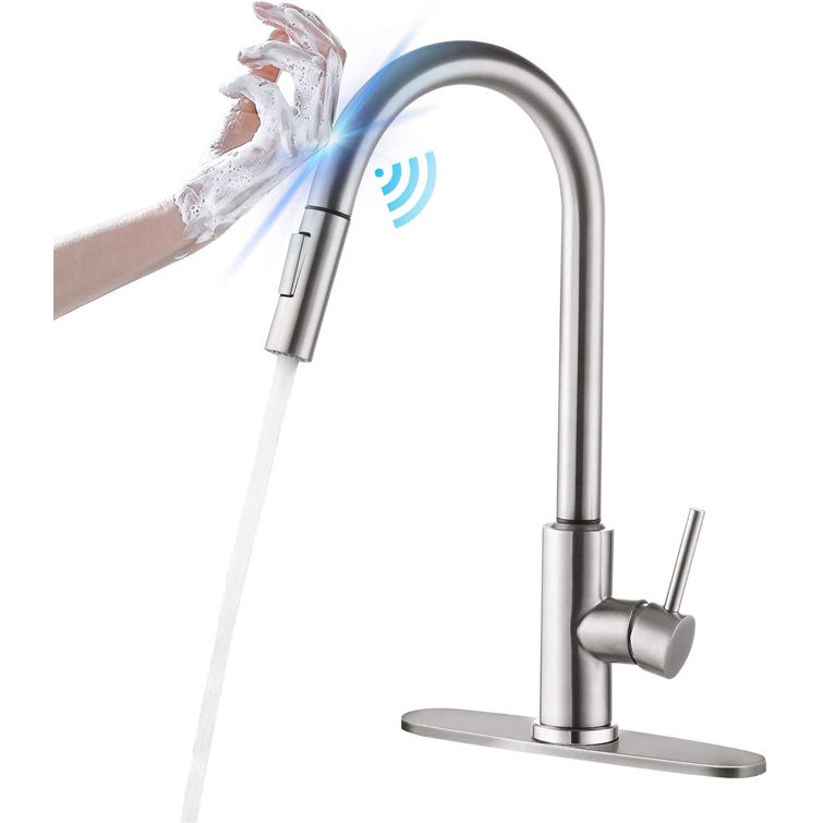 Touch Kitchen Faucet With Pull Down Sprayer, Stainless Steel Sensor Faucet  For Kitchen Sink, Single Handle Touch Activated Faucet With Hole Cover Deck  ...