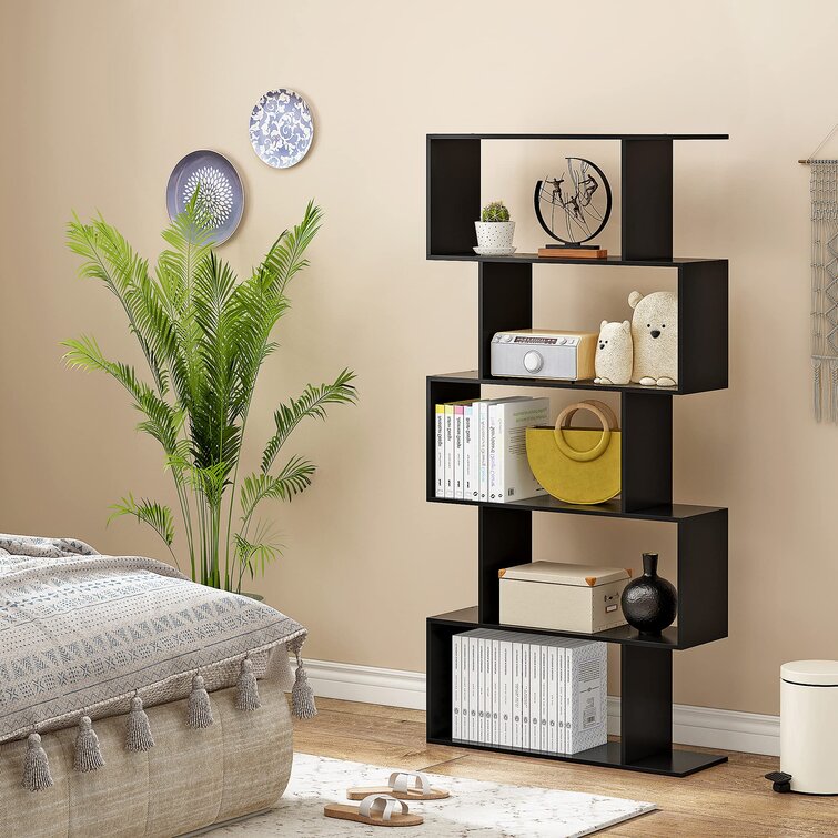 Black Gloss Shelving Unit Storage Display Bookcase Cabinet S Shape 5 Tier Decor 