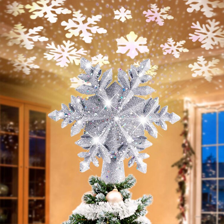 Led Rotating Snowflakes 3D Glitter White Snowflake Light for Chrstmas Tree Decorations Create A Christmas Atmosphere SUPFINE Christmas Tree Topper Light Projector