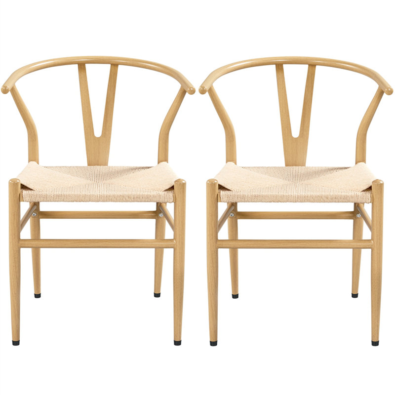 Hedon Woven Mid-Century Modern Dining Chairs With Y-Shaped Backrest Frame Color: Natural