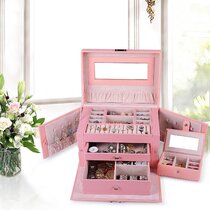 My Bling Jewelry Soft Travel Organizer Box & 3 Pouch Set 5" x 6" x 2" Hot Pink 
